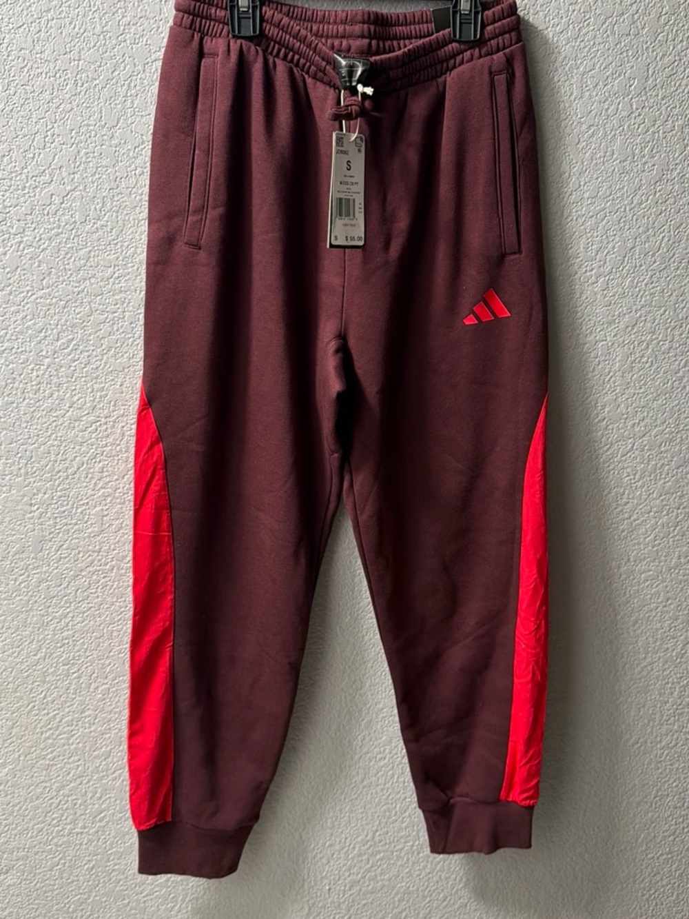 adidas Kids Maroon Sweatpants with Red Side Panels